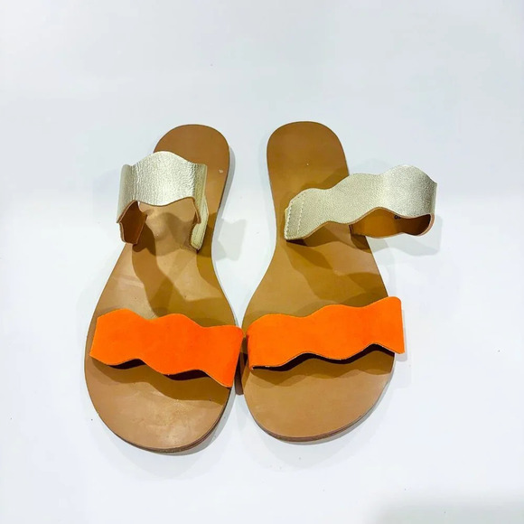 J. CREW Scalloped Metallic  Leather Sandals - Picture 4 of 8